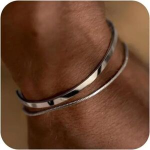 New Sterling Silver Plated Cuff Snake Box Cuban Link Chain Bangle Bracelet